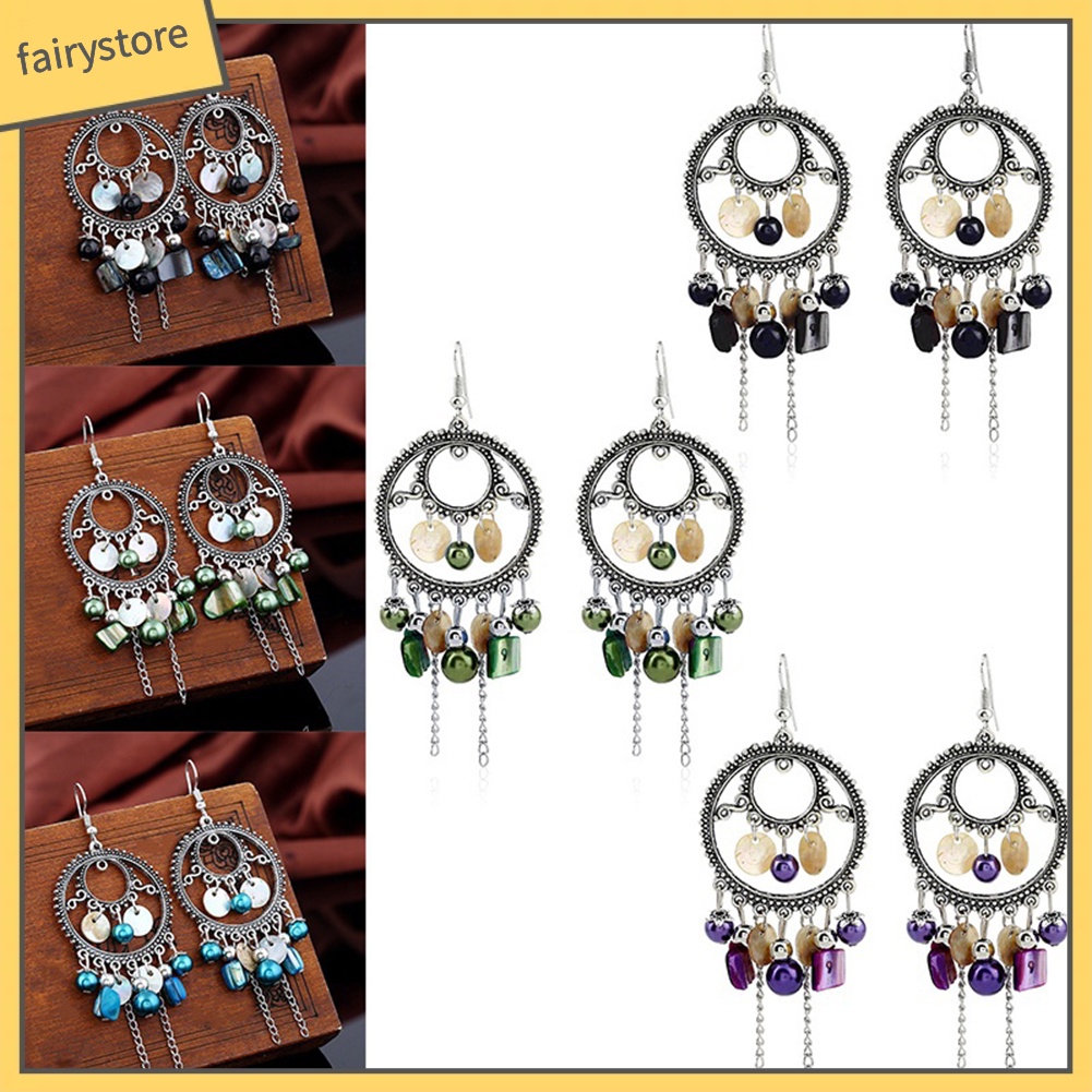 Bông Tai Tròn Đính Hạt Tua Rua Phong Cách Retro Dành Cho Nữ