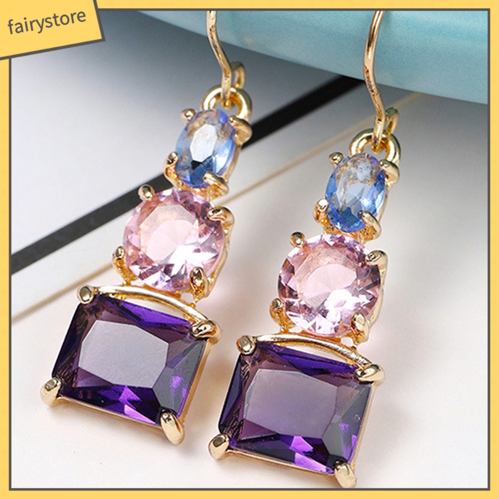 1 Đôi Bông Tai Dạng Móc Bằng Đồng Thân Thiện Với Da Mặt Đính Pha Lê Giả Cỡ Lớn Cho Nữ