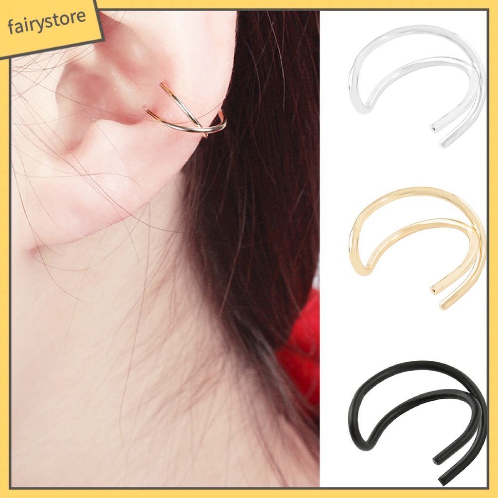 [FRO] 1 Bông Tai Dạng Kẹp Hai Lớp Thanh Lịch Không Cần Khoan Lỗ Phong Cách Đơn Giản Sử Dụng Hàng Ngày