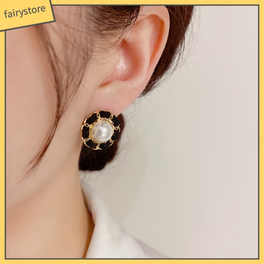 1 Đôi Bông Tai Hình Học Đính Ngọc Trai Nhân Tạo Mạ Điện Thanh Lịch Dành Cho Nữ