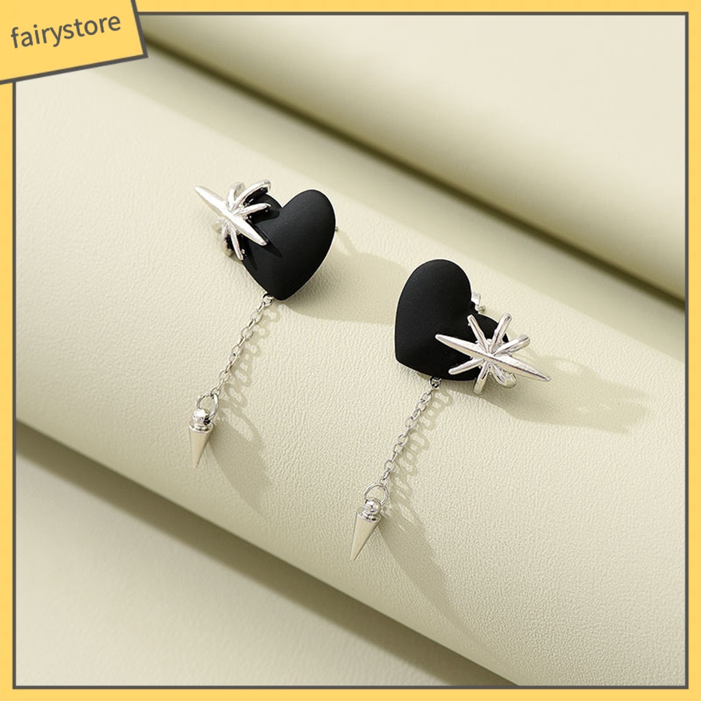 [FRO] 1 Cặp Bông Tai Thả Dây Xích Dài Tua Rua Hình Trái Tim Màu Sáng Phong Cách Hip Hop Đường Phố Thời Trang Nữ