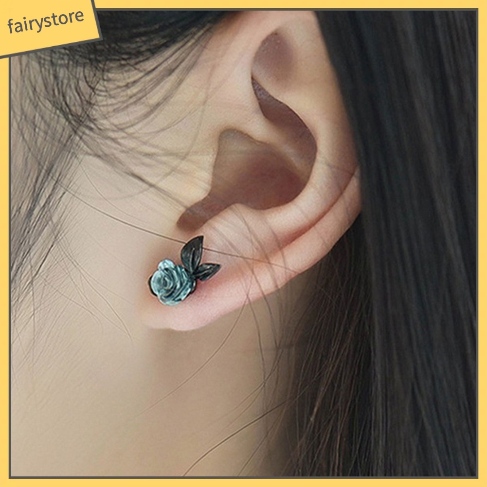 Đôi Khuyên Tai Hình Cành Hoa Hồng Đính Đá Thời Trang Cho Nữ