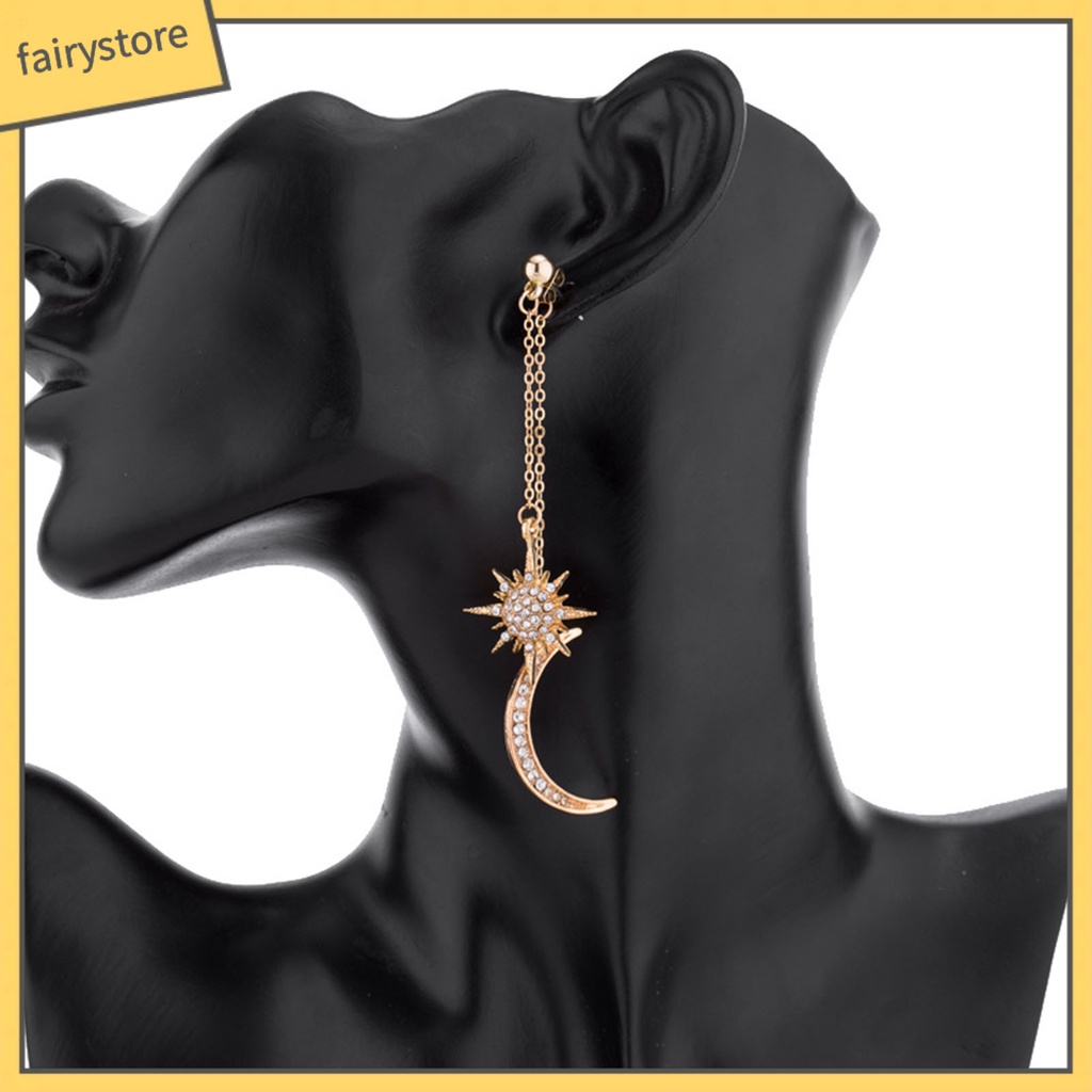 1 Đôi Bông Tai Hình Mặt Trăng Ngôi Sao Đính Đá Lấp Lánh Thời Trang