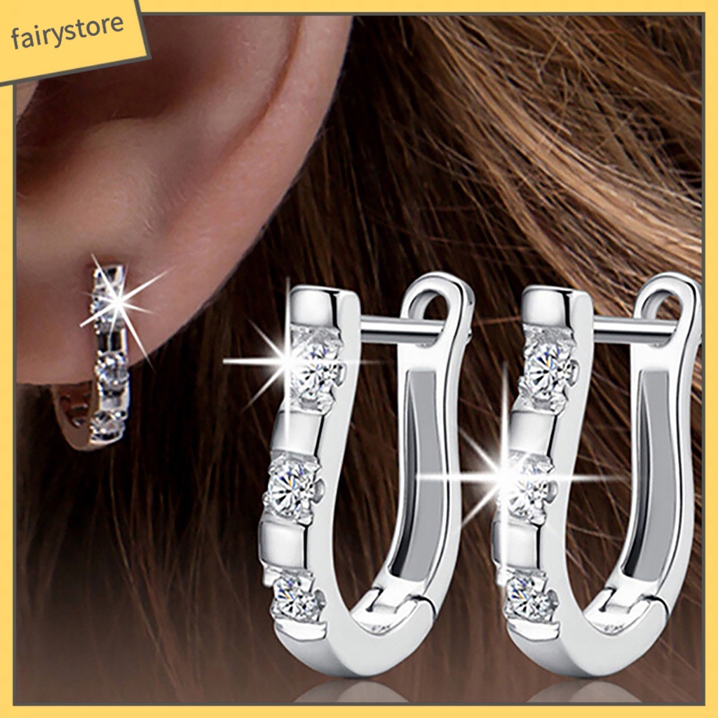 1 Đôi Bông Tai Chữ U Đính Đá Thời Trang Dành Cho Nữ