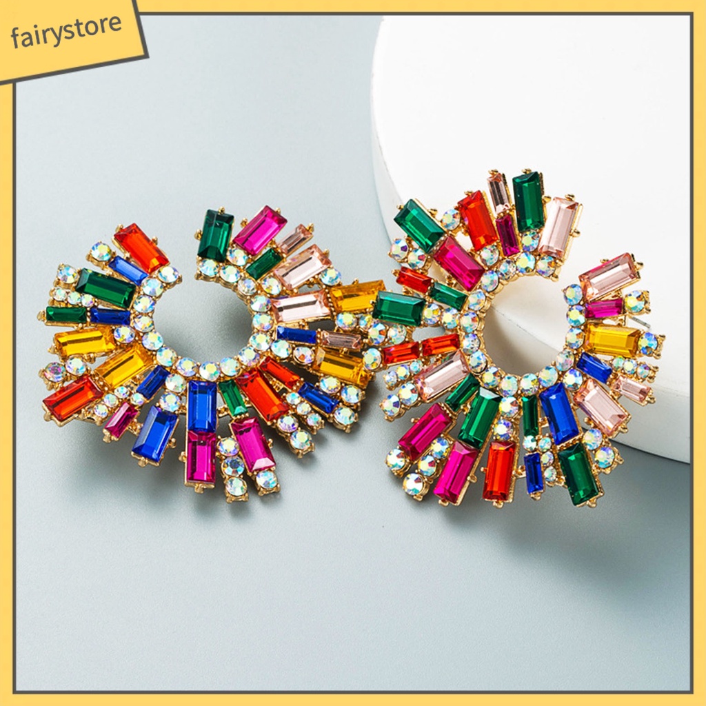 1 Đôi Bông Tai Hình Hoa Hướng Dương Đính Đá Nhiều Màu Phong Cách Bohemian