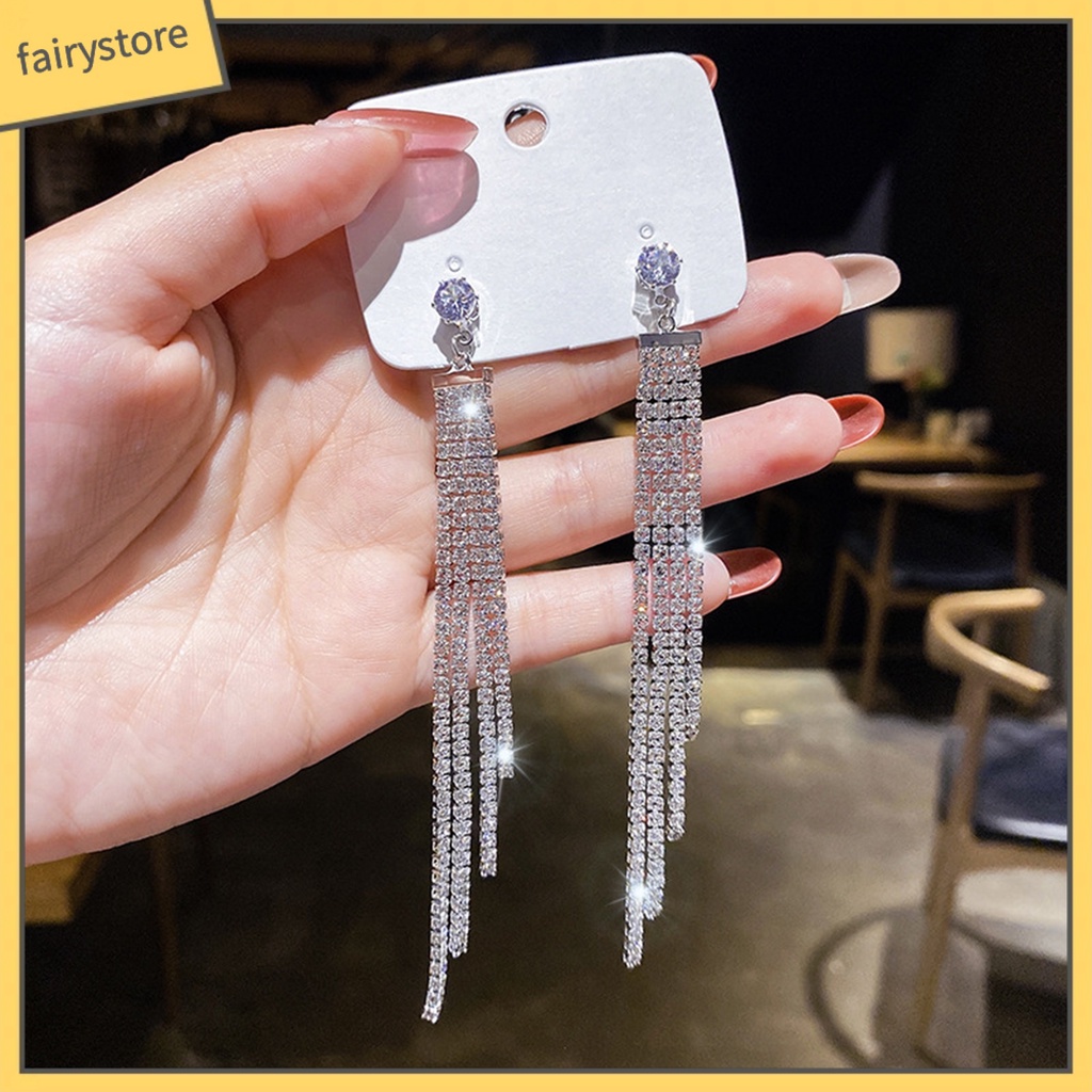 1 Đôi Bông Tai Dáng Dài Đính Đá Lấp Lánh Thời Trang Cho Nữ
