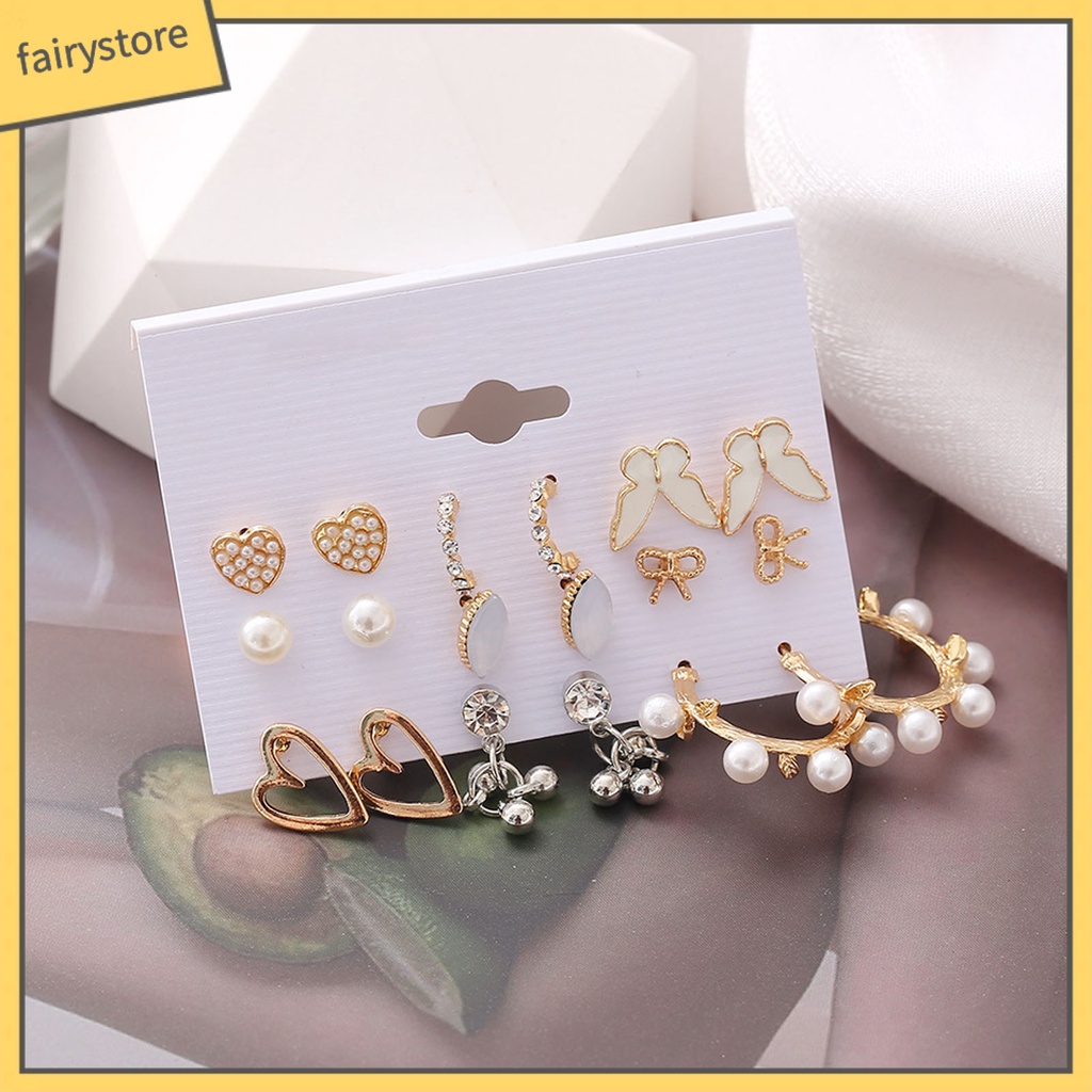 1 Bộ Bông Tai Hình Trái Tim Đính Đá Acrylic Lấp Lánh Thời Trang