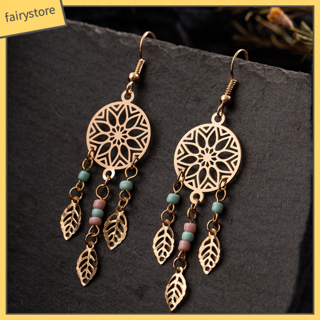 1 Đôi Bông Tai Hình Chiếc Lá Đính Hạt Thời Trang Dành Cho Nữ