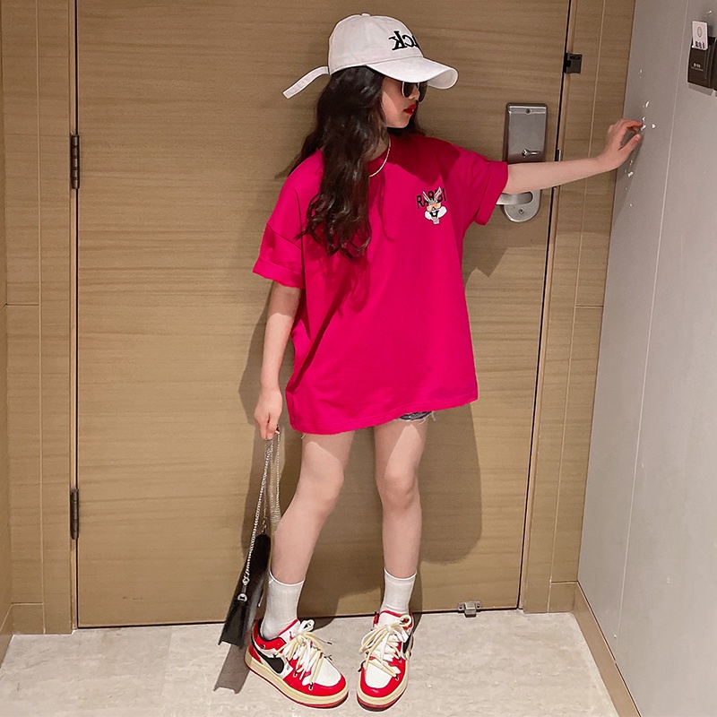 Áo Thun 100% Cotton Tay Ngắn Cổ Tròn Dáng Rộng In Hình Thời Trang Cho Bé 2-14 Tuổi Baby Tee