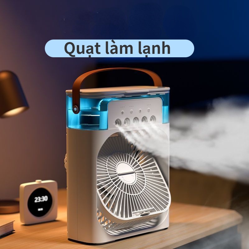 Quạt Điều Hòa Phun Sương Hơi Nước Mini Để Bàn 3 Chế Độ Tích Hợp Led, Chế Độ Hẹn Giờ Sử Dụng Cổng Sạc USB Tiện Dụng