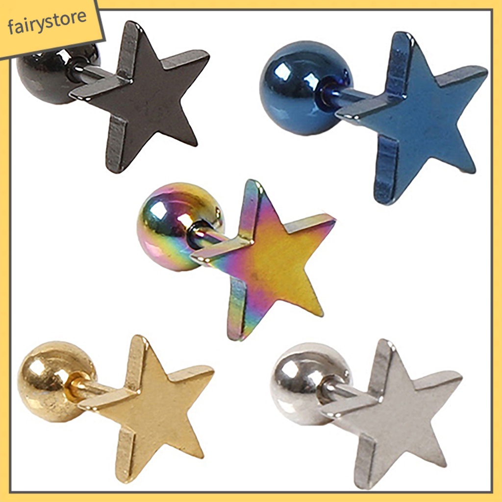 1 Đôi Bông Tai Hình Ngôi Sao Năm Cánh Bằng Hợp Kim Unisex