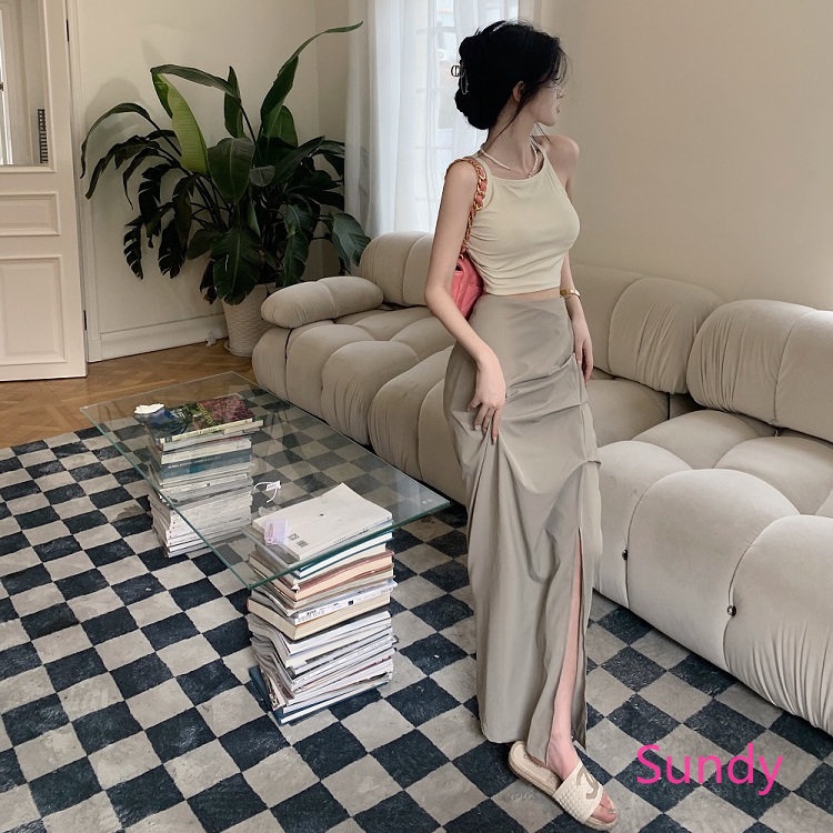 Đầm Hai Dây Xẻ Tà Lưng Cao Thời Trang Mùa Hè Quyến Rũ Cho Nữ Plus Size