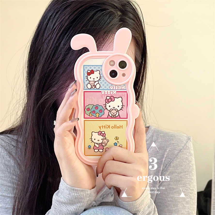 Ear CaseỐp Điện Thoại TPU Mềm Họa Tiết Mèo Kitty Dễ Thương Dành Cho IPhone 14 13 12 11 Pro Max X XR Xs Max