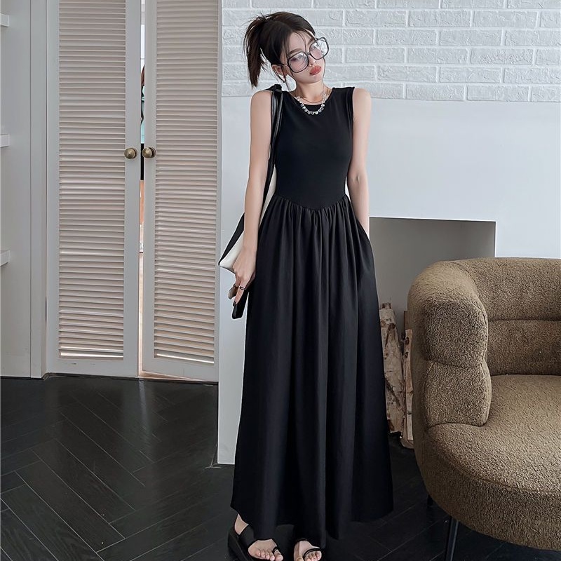 COZOK Đầm Xếp Ly Sát Nách Cổ Tròn Dáng Ôm Thời Trang Hàn Quốc