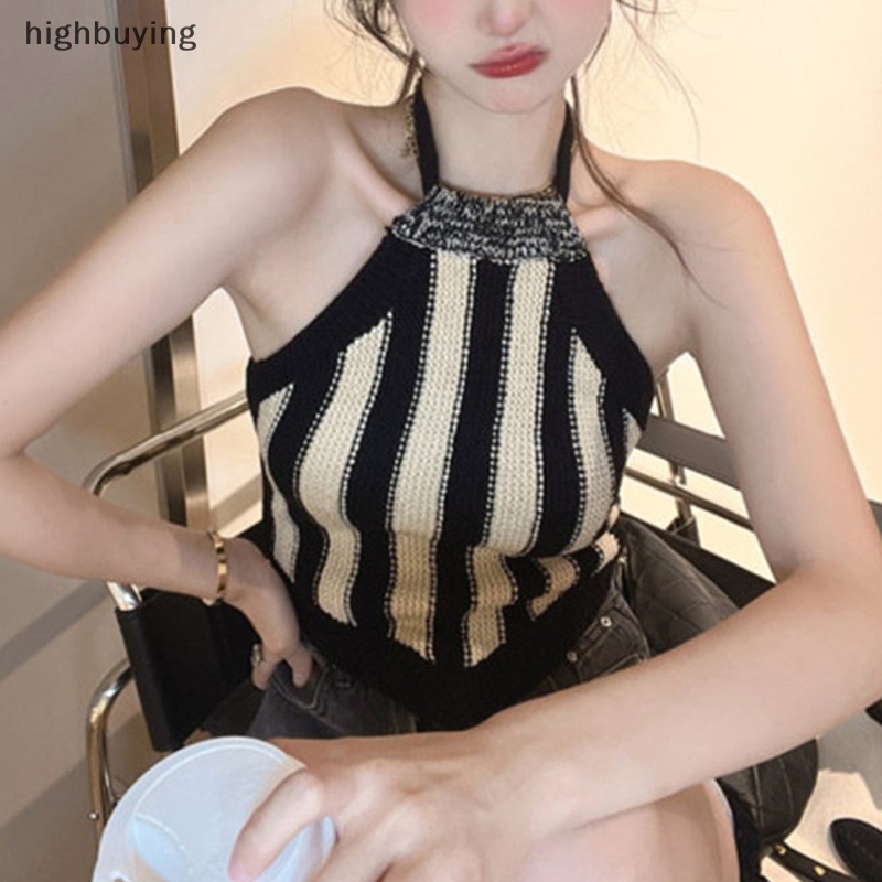 Áo Crop Top Hai Dây Dệt Kim Hở Lưng Y2K Thời Trang Mùa Hè 2023 Cho Nữ