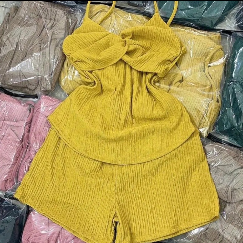 Set bộ BIGSIZE gồm áo dây xoắn ngực kèm quần đùi chất xốp Nhật mềm mại CÔ NHỎ, Áo dây và quần short - SET39