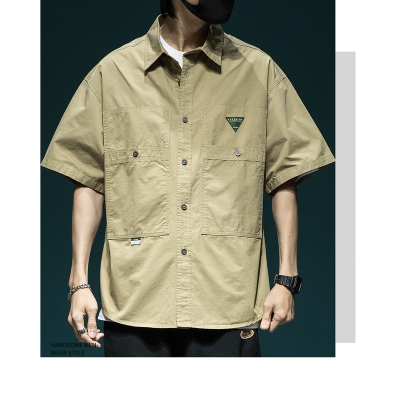 Áo Sơ Mi Cotton Tay Lửng Dáng Rộng Thời Trang Mùa Hè Nhật Bản Dành Cho Nam