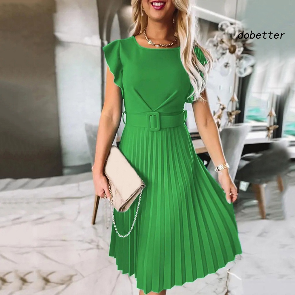 Đầm Midi Tay Ngắn Cổ Tròn Màu Trơn Thời Trang Mùa Hè Xinh Xắn Cho Nữ