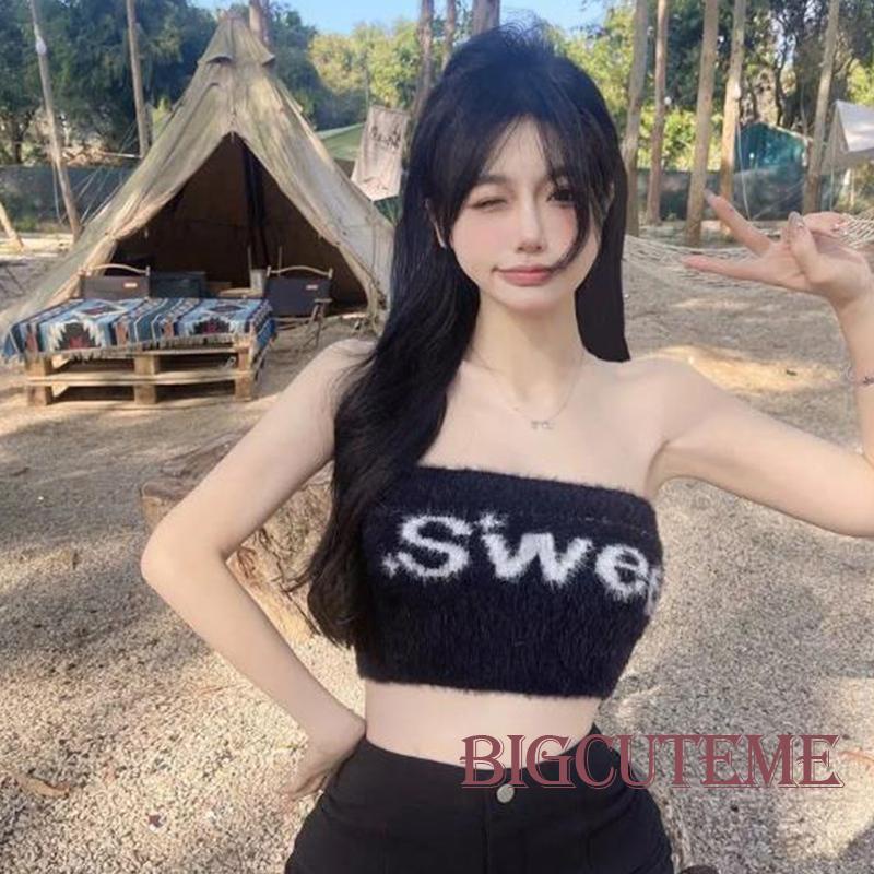 Áo Ống Mini Không Tay Hở Vai In Chữ Thời Trang Mùa Hè Cho Nữ