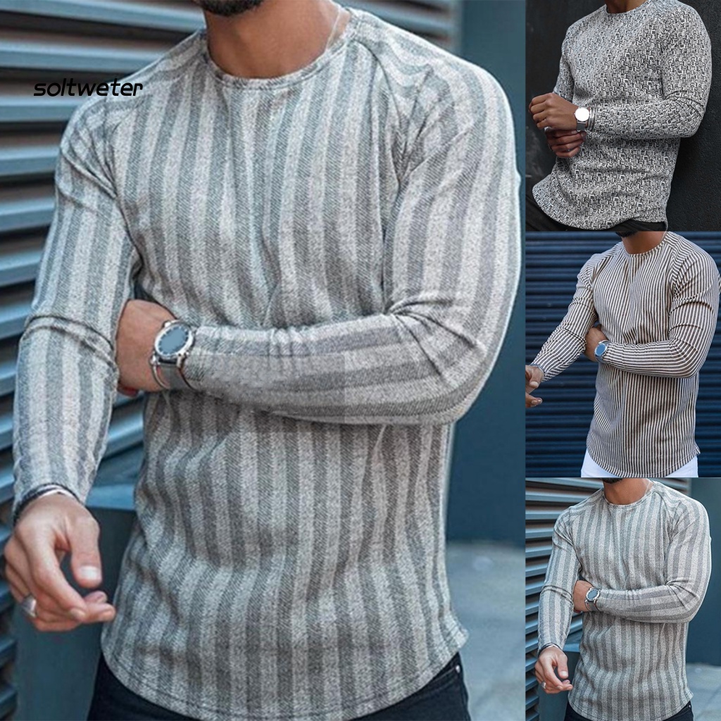 Áo Thun Cổ Tròn Họa Tiết Kẻ Sọc Đơn Giản Thời Trang Mùa Xuân Cho Nam
