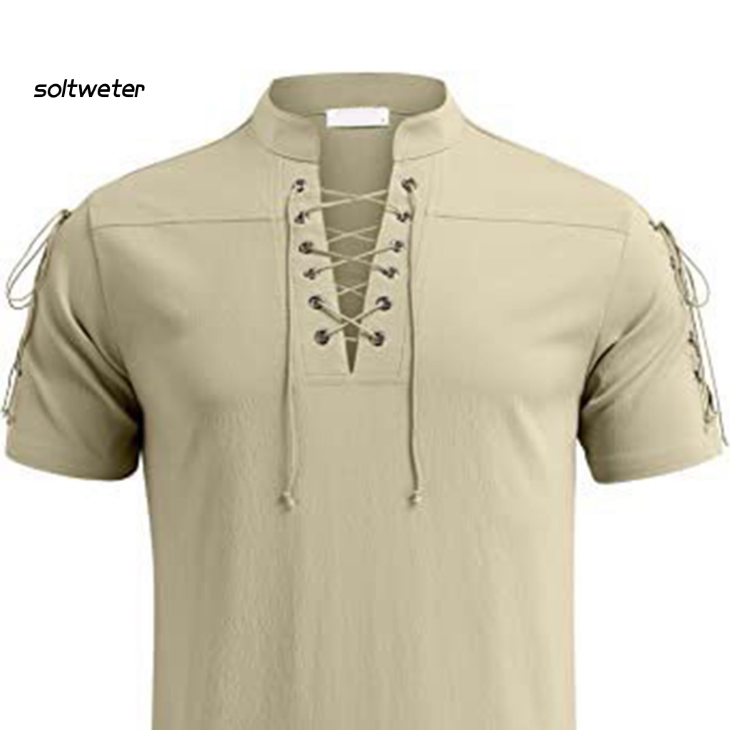Áo Sơ Mi Cổ V Tay Ngắn Màu Trơn Mềm Mại Thoáng Khí Thời Trang Mùa Hè Cho Nam