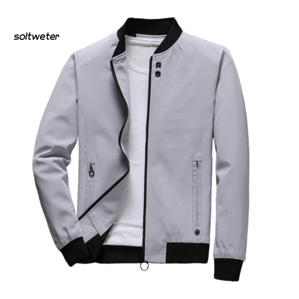 Áo Khoác Bóng Chày Cổ Đứng Tay Dài Màu Trơn Dáng Ôm Thời Trang Mùa Thu Cho Nam