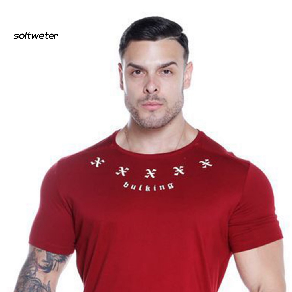 Áo Thun Tay Ngắn Cổ Tròn In Chữ Chất Liệu Co Giãn Nhanh Khô Thời Trang Mùa Hè Cho Nam