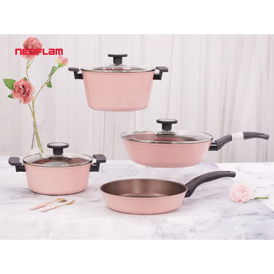 Bộ Nồi Chảo Bếp Từ Chống Dính Neoflam Reverse Cao Cấp 4 Chiếc Màu Hồng Pastel Hàn Quốc