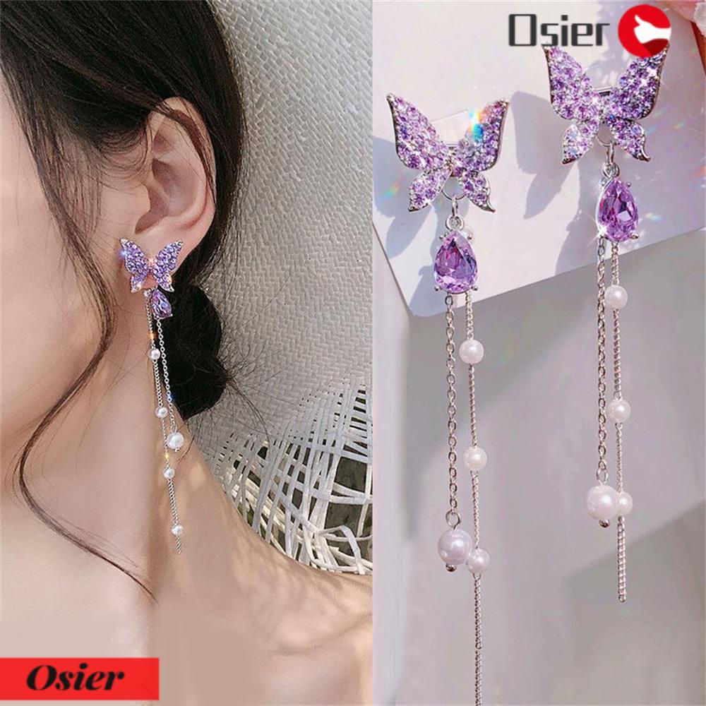 Osier1 Khuyên Tai Hình Bướm Màu Tím Mới|Dây Chuyền Dài Mặt Bướm Đính Đá Thời Trang Cho Nữ