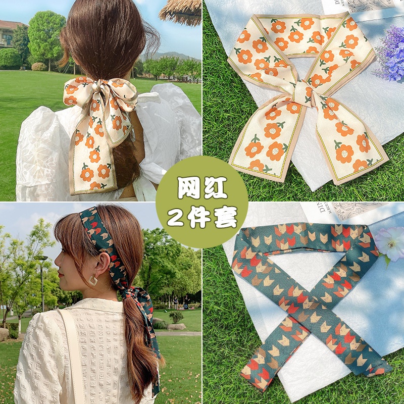 Dây Buộc Tóc Ruy Băng Lưới Mỏng Màu Đỏ Phong Cách Hàn Quốc Mùa Hè Mới Cho Nữ