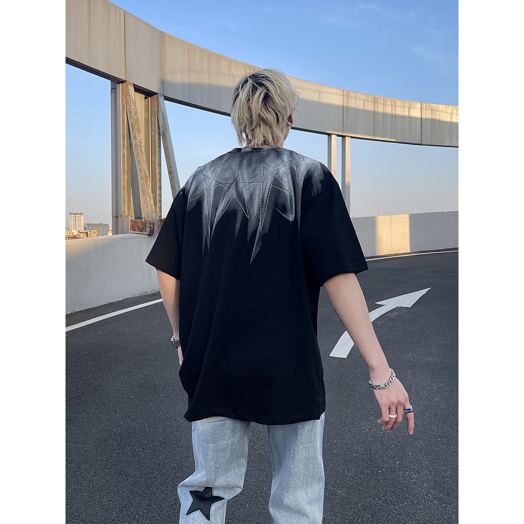 A Knife Áo Thun Tay Ngắn In Họa Tiết Kim Cương Nổi Bật Phong Cách Đường Phố Mỹ ins Puffian Dành Cho Nam