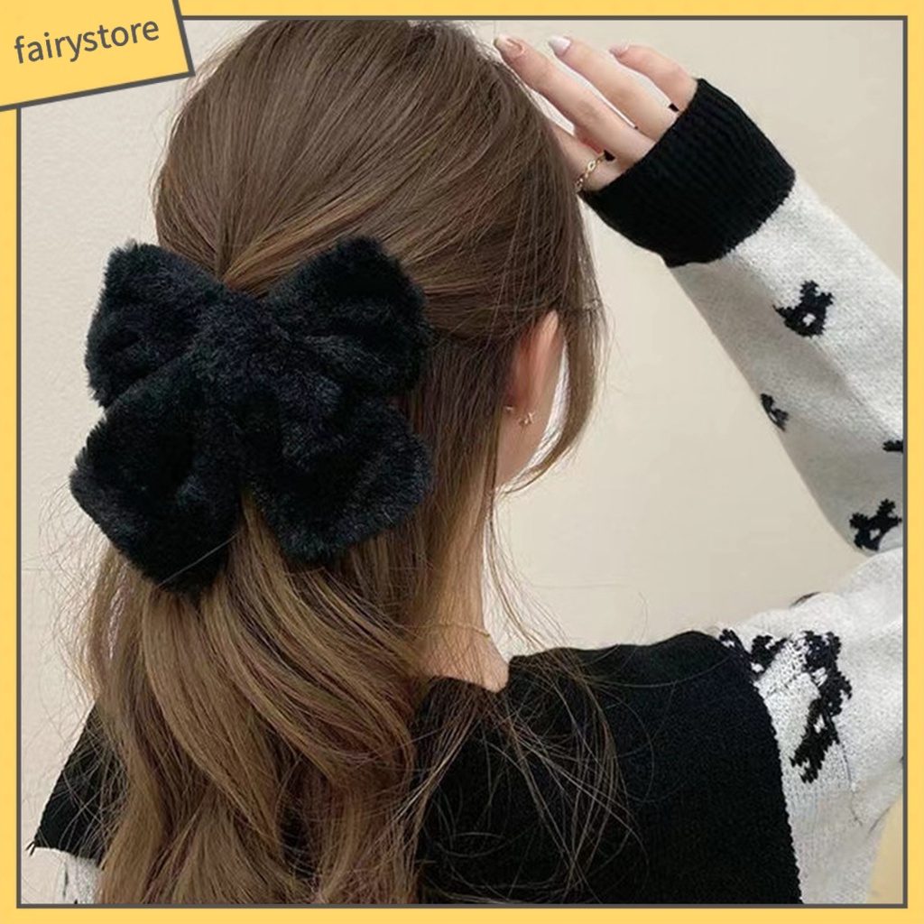 [FRO] Kẹp Tóc Đính Nơ Lớn Phủ Lông Co Giãn Không Trơn Nhẹ Nhàng Thủ Công Tinh Tế Trang Điểm Cho Bé Gái