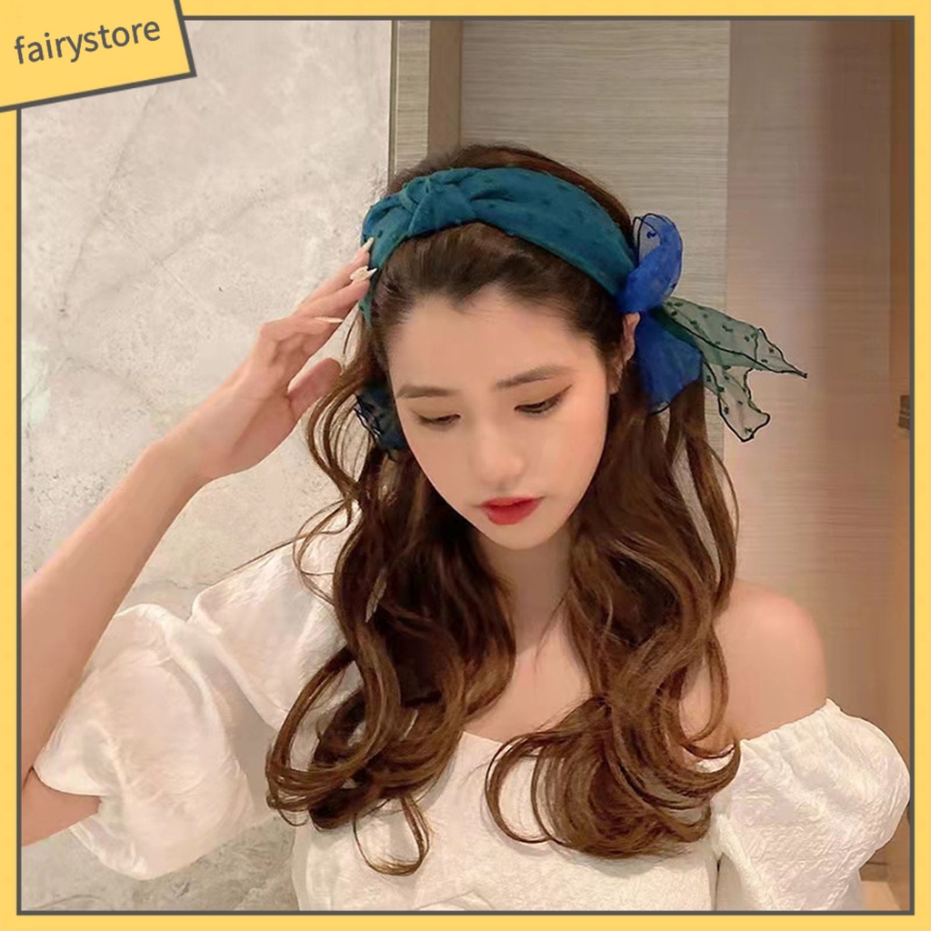 Cài Tóc Vải Mềm Bản Rộng Chống Trượt Màu Tương Phản Phong Cách Cổ Điển Cho Nữ