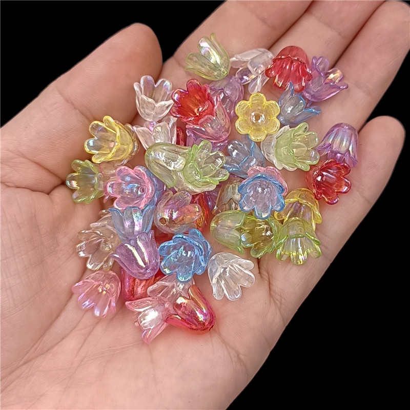 Set 20 Hạt Xỏ Lỗ Hình Hoa Bằng Acrylic 7-11mm Dùng Để Làm Trang Sức DIY