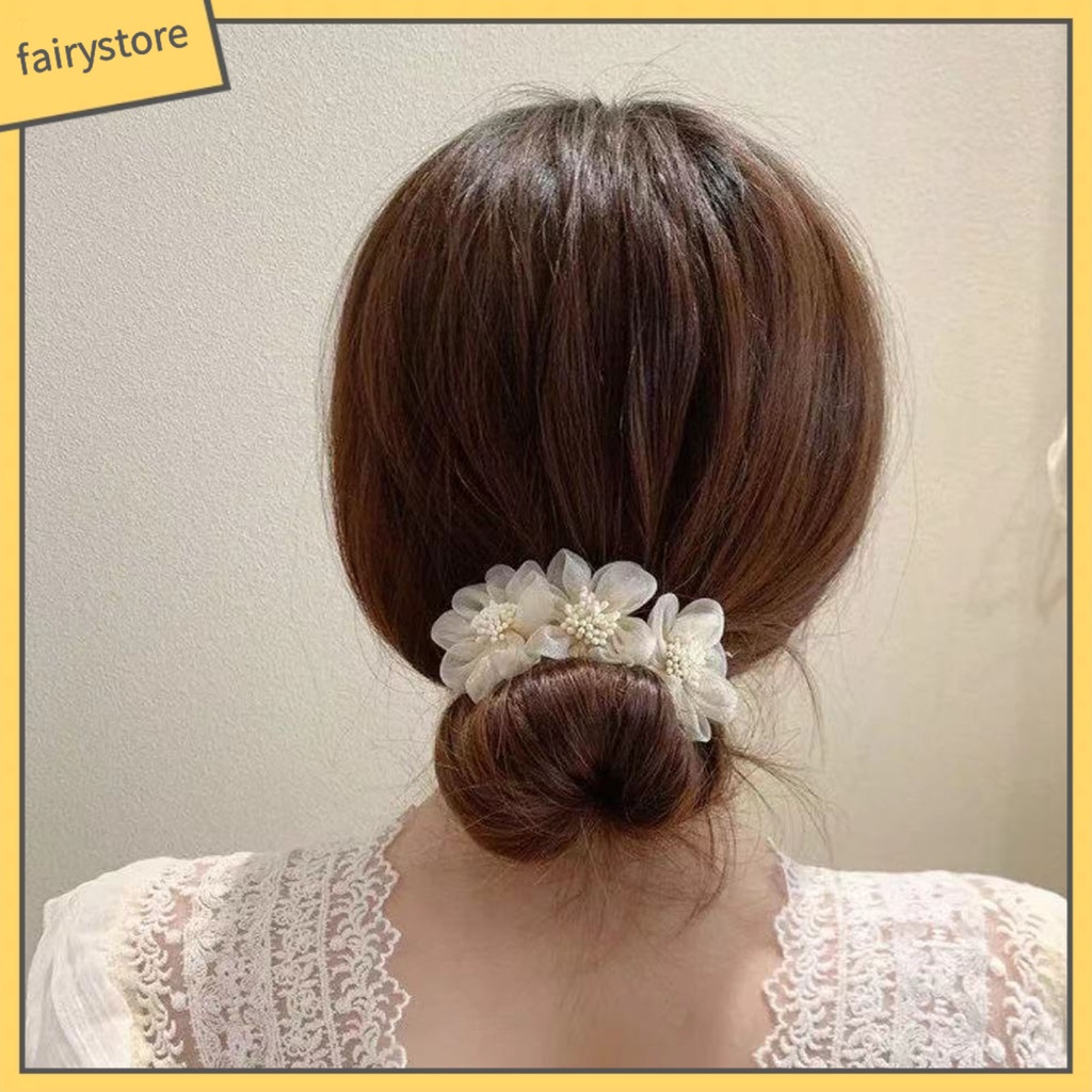 Kẹp Tóc Ba Bông Hoa / Tròn Bằng Sợi Lưới Trang Trí Đa Ứng Dụng