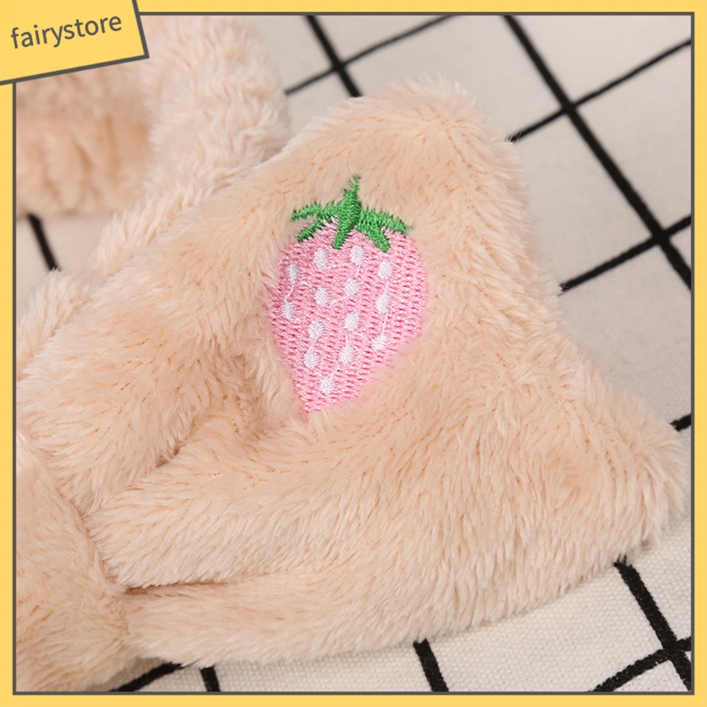 Băng Đô Cài Tóc Rửa Mặt Giữ Ấm Bản Rộng Thêu Hình Dâu Tây Phong Cách Hàn Quốc Cho Nữ