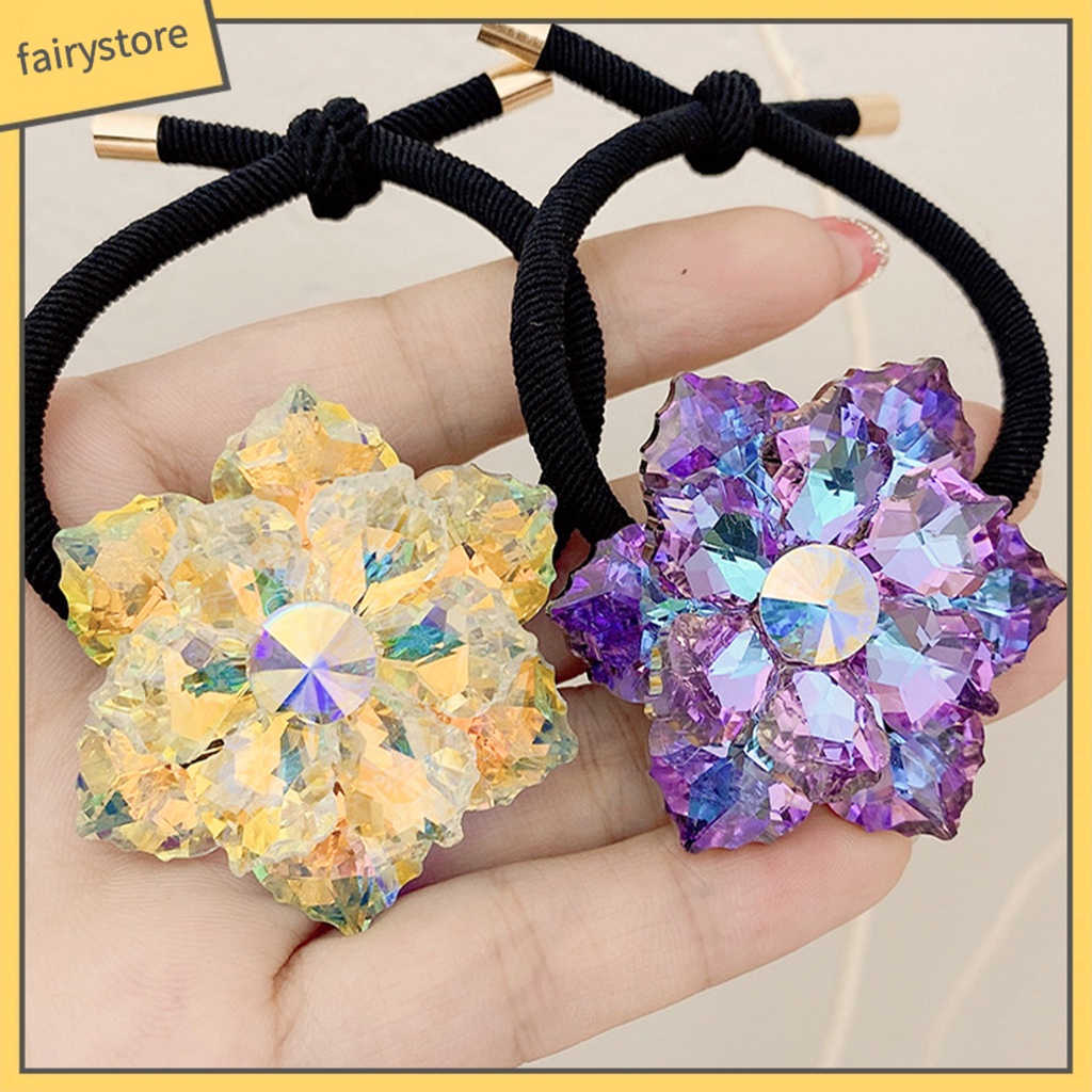 Dây Buộc Tóc Cao Su Co Giãn Đính Pha Lê Giả Màu Đen Ngọt Ngào Cho Nữ