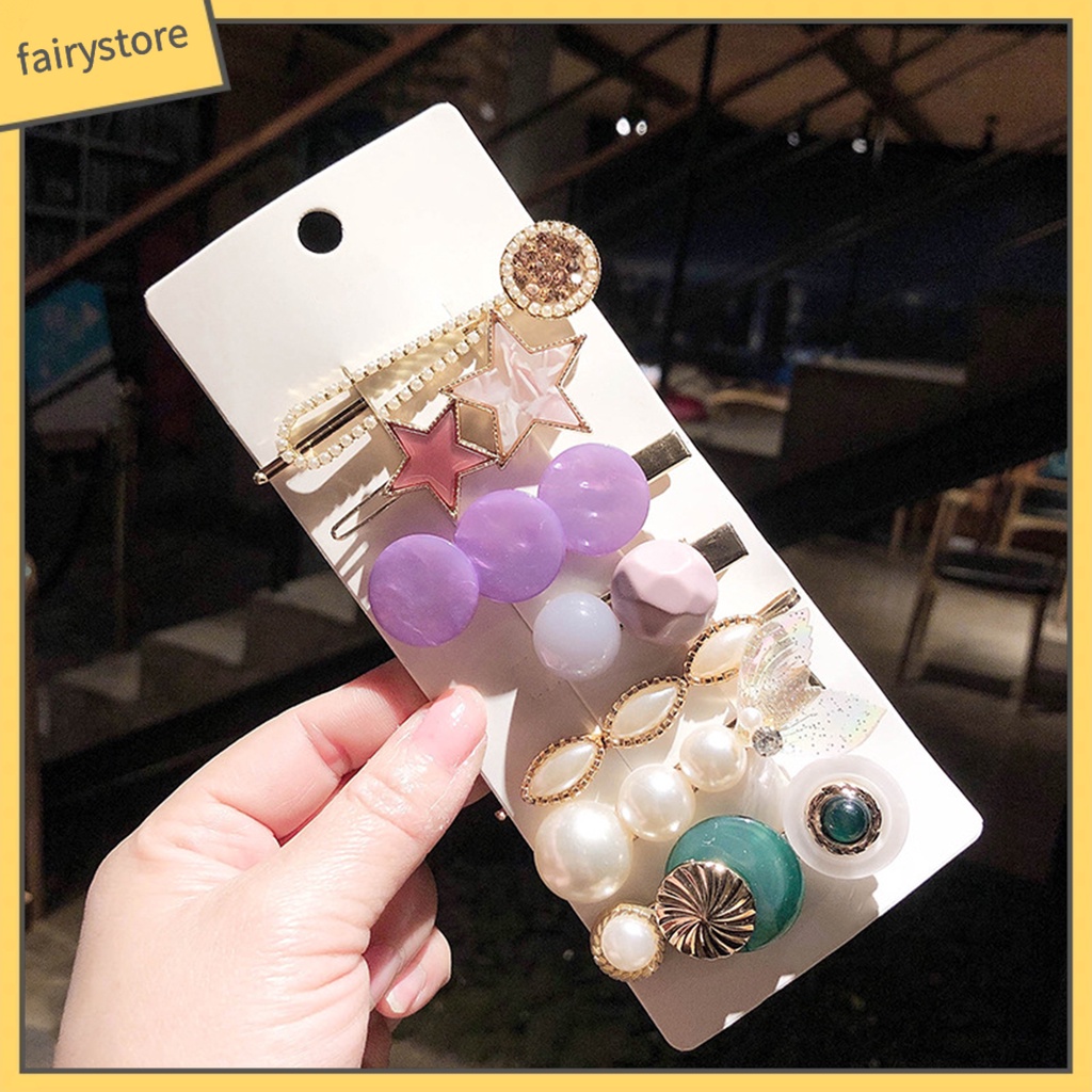 Set 6 / 7 / 8 Kẹp Tóc Đính Ngọc Trai Nhân Tạo Thời Trang Dành Cho Nữ