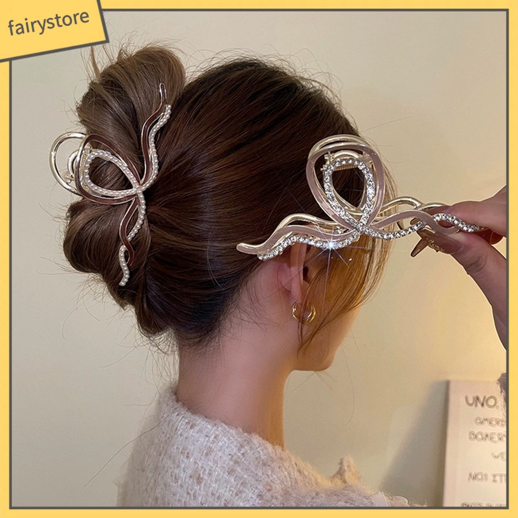 Kẹp Tóc Hình Gợn Sóng Đính Đá / Ngọc Trai Giả Chống Trượt Siêu Bền Thời Trang Cho Nữ