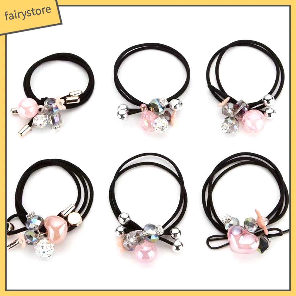 Set 6 Dây Cột Tóc Co Giãn Đính Đá Thời Trang Cho Nữ