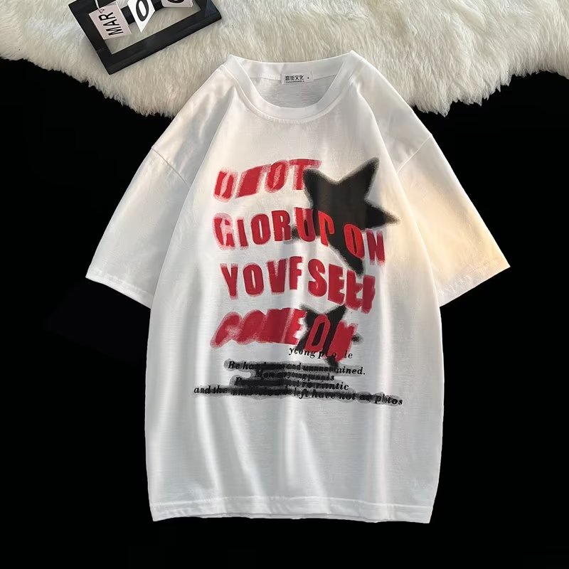 Áo Thun Ngắn Tay Dáng Rộng Thời Trang Âu Mỹ Retro Cá Tính Cho Nam