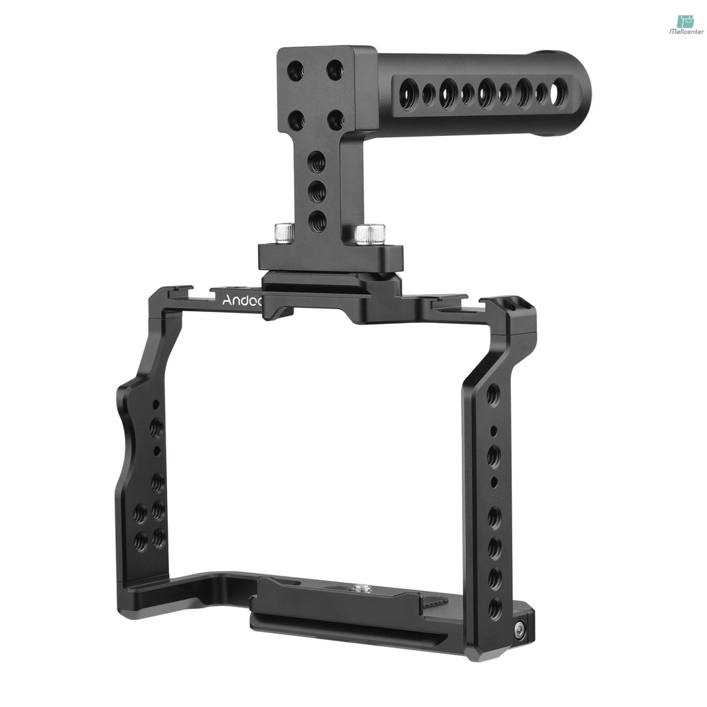 Andoer Camera Video Cage + Top Handle Kit Aluminum Alloy with Dual Cold Shoe Mounts Numerous 1/4 Inch Threads Replacement for  A7IV/ A7III/ A7II/ A7R III/ A7R II/ A7S II