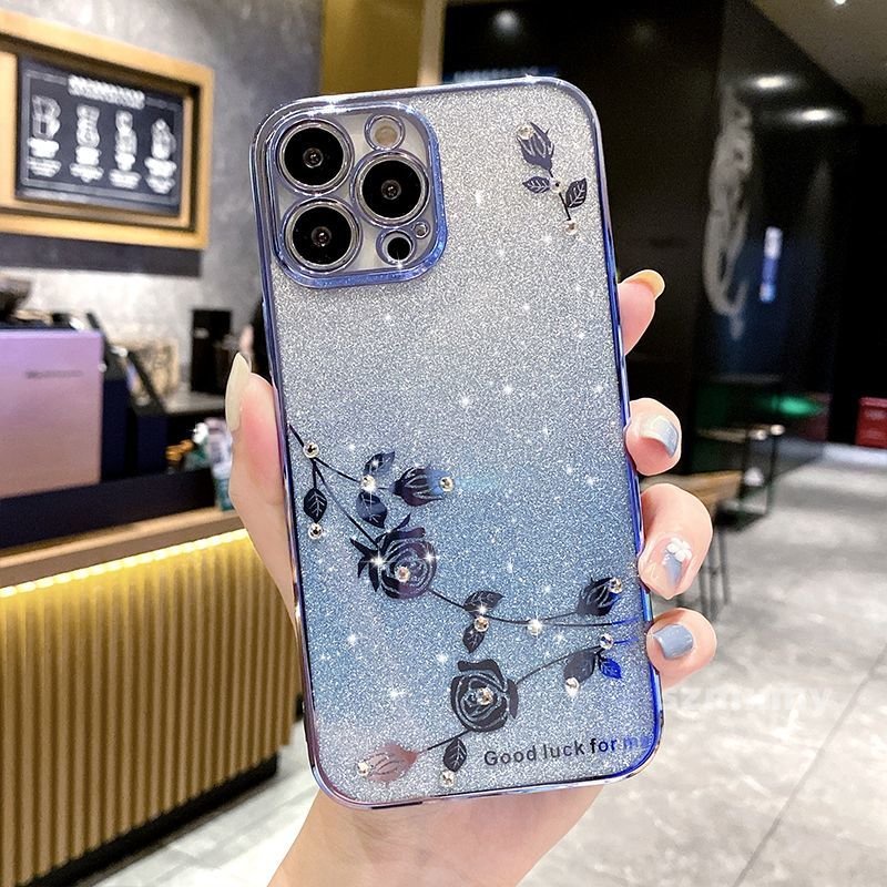 Ốp Điện Thoại Trong Suốt Chống Rơi Họa Tiết Hoa Đính Kim Cương Giả Lấp Lánh Cho Iphone 14 13 12 11 Pro Max 7 8 Plus X XR XS