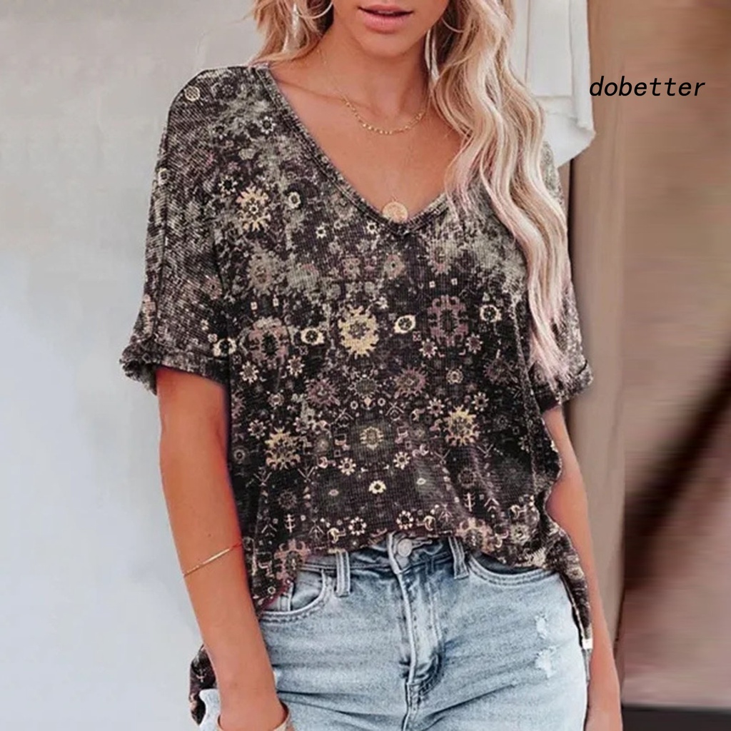 Áo Thun Tay Ngắn Cổ Chữ V In Họa Tiết Hoa 3D Phong Cách Đường Phố Thời Trang Mùa Hè Cho Nữ