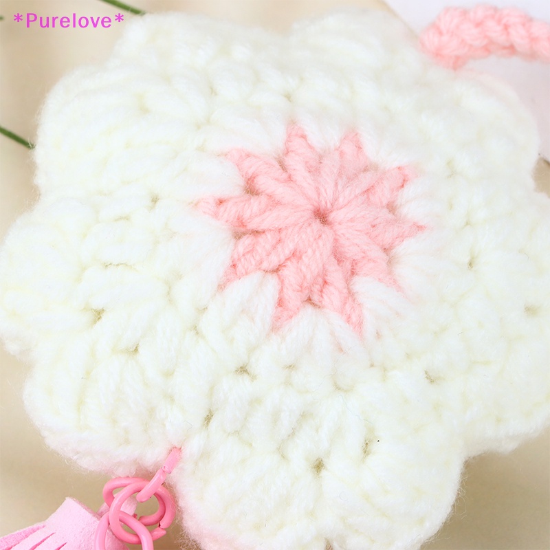 Móc Khóa Hình Hoa Anh Đào Đan Len Thủ Công Phối Tua Rua Xinh Xắn Mới