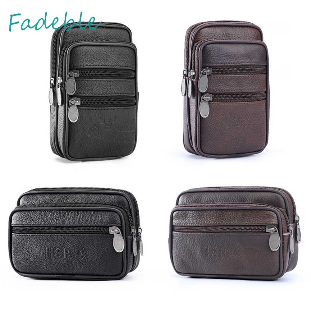 Túi Đeo Hông Da PU Nhiều Ngăn Màu Trơn Phong Cách Vintage Cho Nam