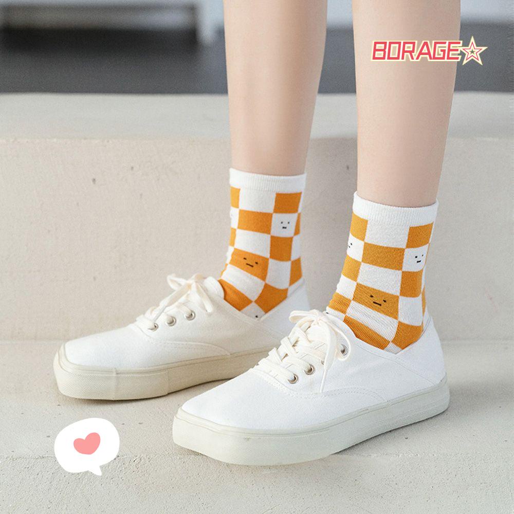 Đôi Vớ Cotton Thấm Hút Mồ Hôi Họa Tiết Caro Thời Trang Cho Nữ