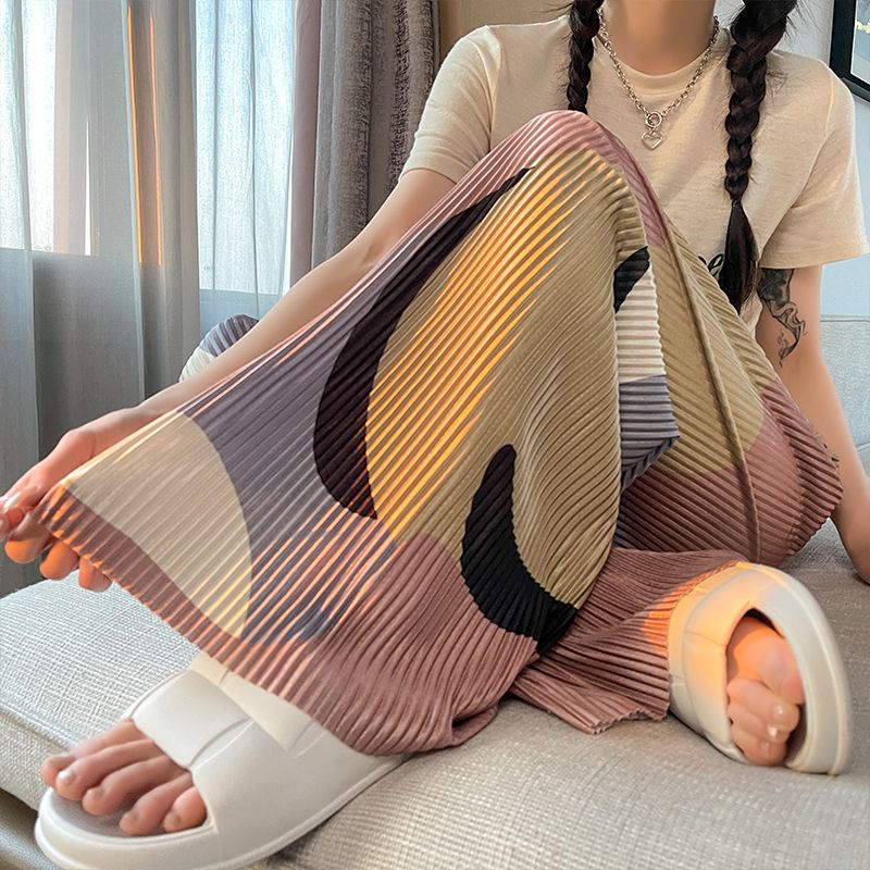 Quần Ống Rộng Lưng Cao Màu Sắc Tương Phản Thời Trang Mùa Hè Cho Nữ