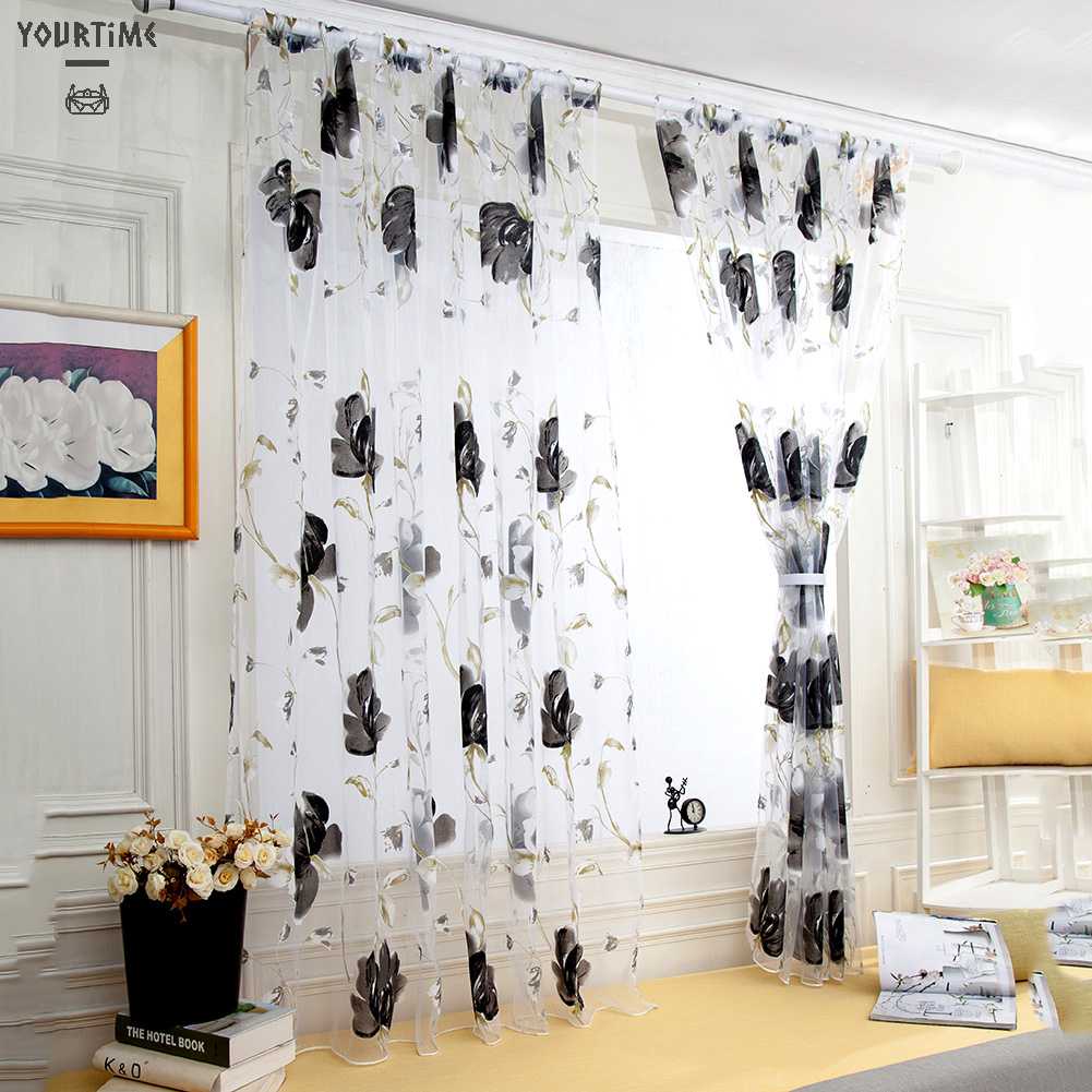 Rèm Cửa Vải Tuyn Họa Tiết Hoa Lớn Trang Trí Phòng Ngủ