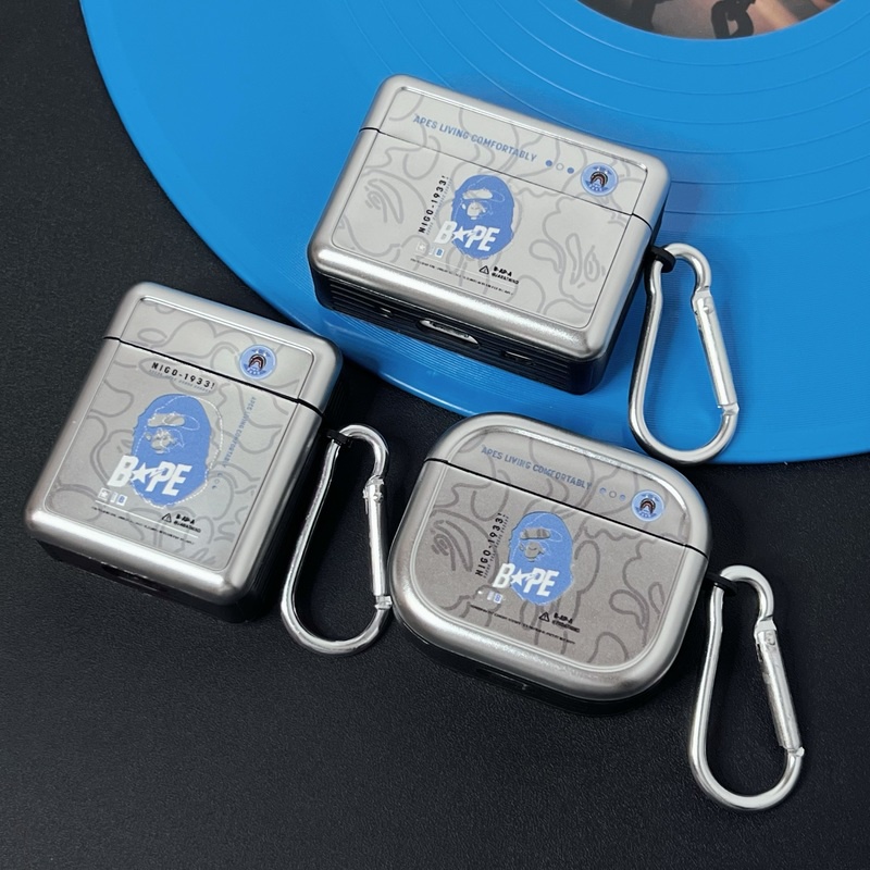 Vỏ Bảo Vệ Hộp Sạc Tai nghe không dây AirPods 1 / 2 gen3 Pro2 2022 Mạ Màu Bạc Thời Trang Có Móc Chống Rơi
